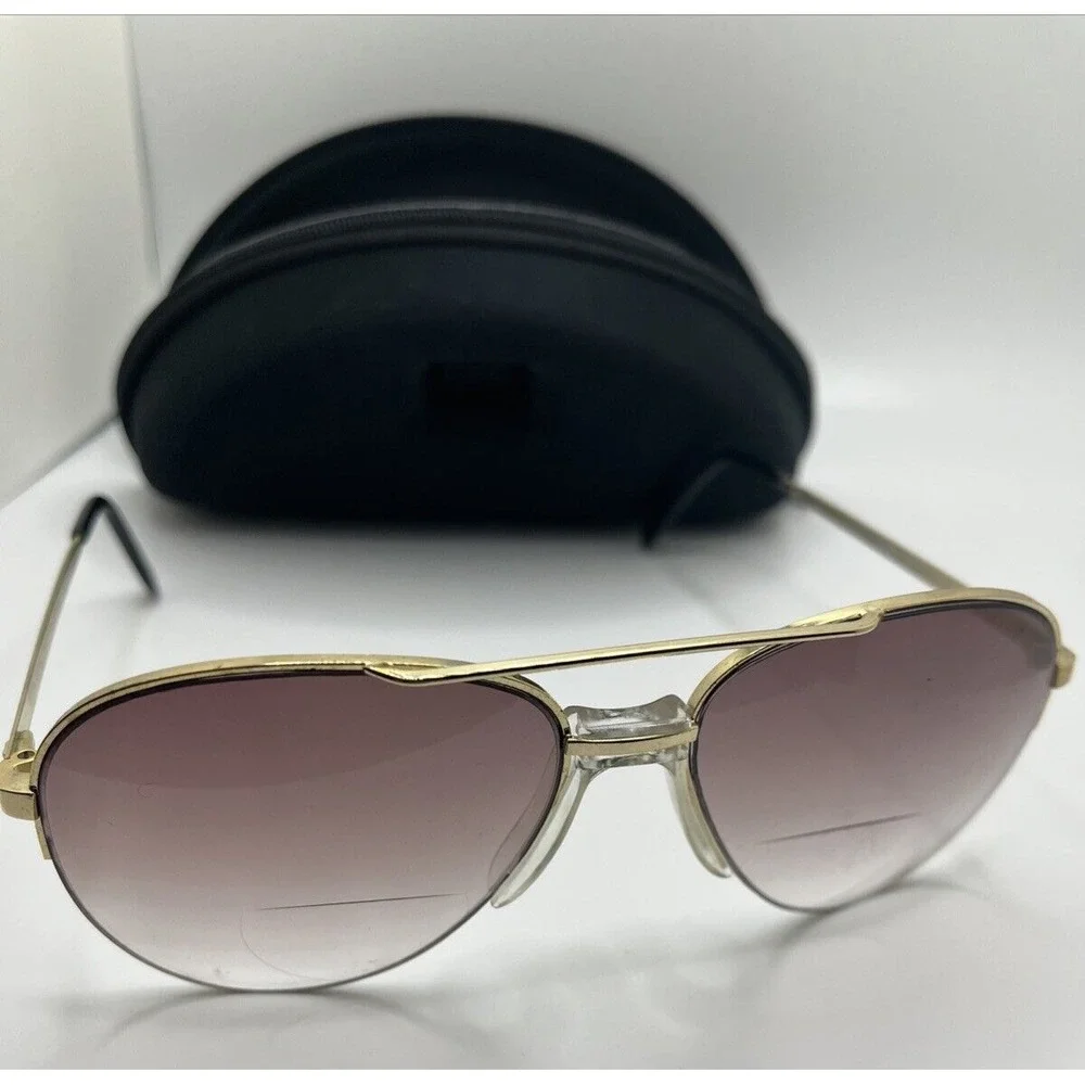 Personal‎ Optics Sunglasses Taiwan Eyeglass Frames Gold Brown Aviator with Case